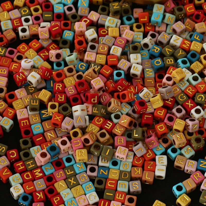 HERZWILD 1000pcs Square Alphabet Beads Acrylic Letters (A-Z) Beads 6 * 6mm Cube Letter Beads Gold Letter Colorful Beads for Jewellery Crafts (6 * 6 Colorful Gold) - Image 4